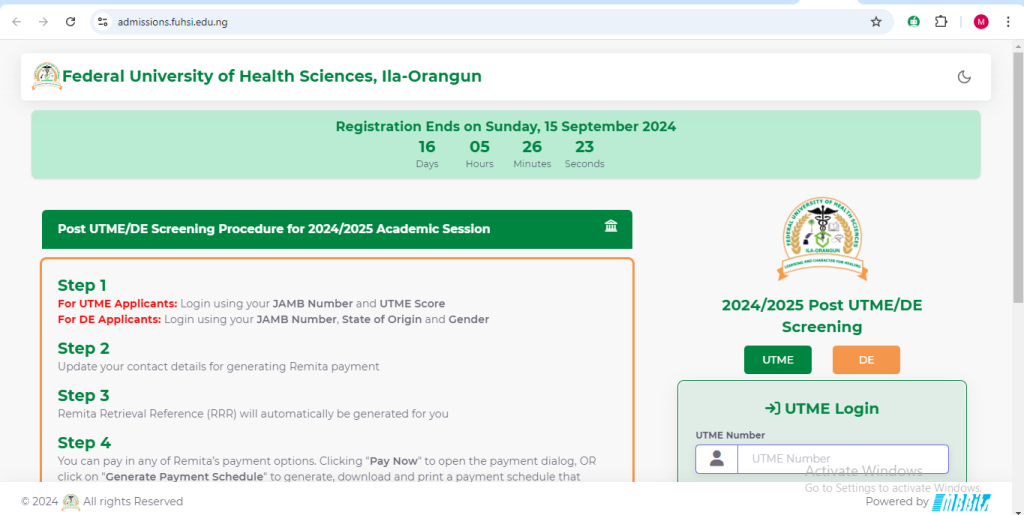 How To Apply for FUHSI POST UTME Form 2024/2025