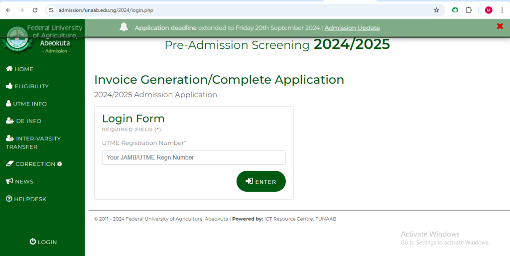 How To Apply for FUNAAB POST UTME Form 2024/2025