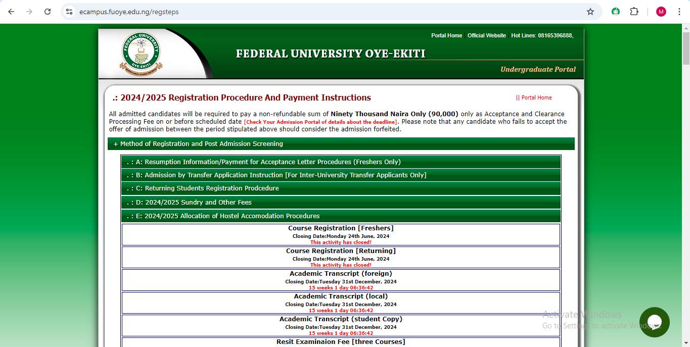 FUOYE Releases 2024/2025 Admission List On School Portal