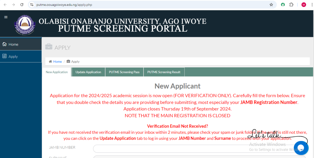 How To Apply for OOU POST UTME Form 2024/2025