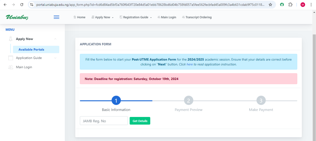 How To Apply for UNIABUJA POST UTME Form 2024/2025