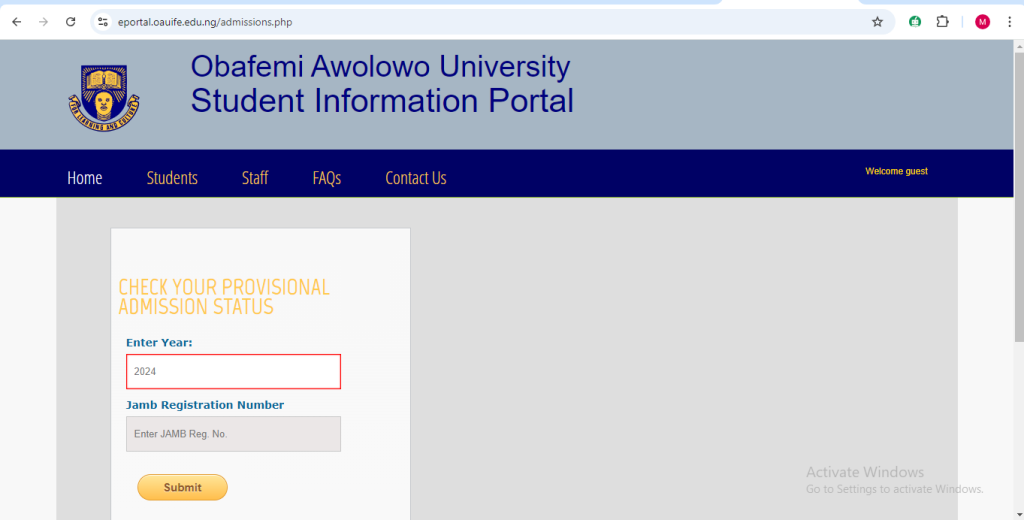 How To Check OAU Admission List On School Portal